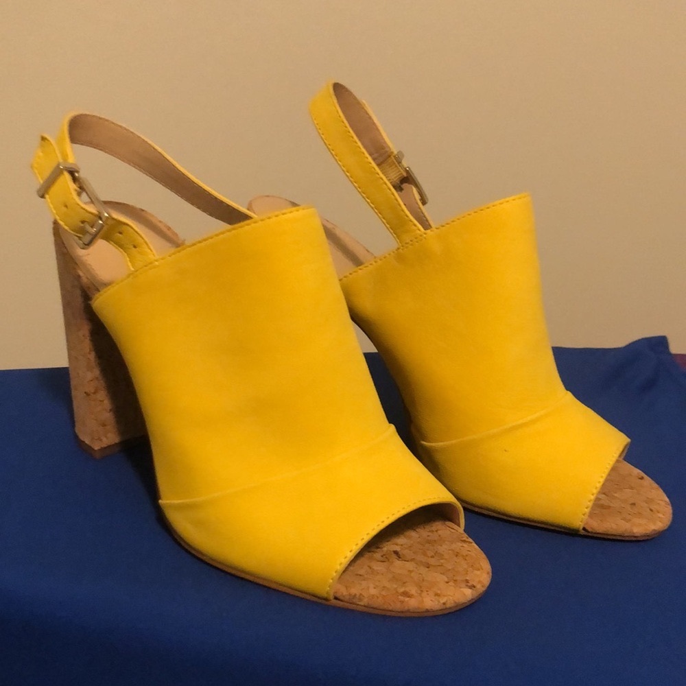 BCBGeneration Loriah yellow cork mules with 4” heel